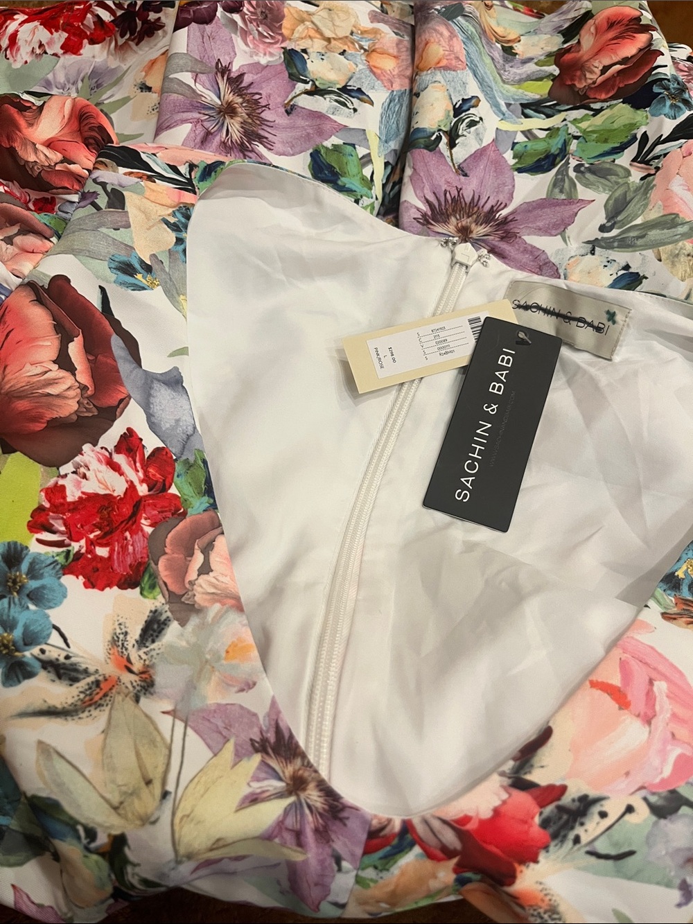Sachin + Babi White Dress with Pink Rose Floral Detail - Picture 6 of 7